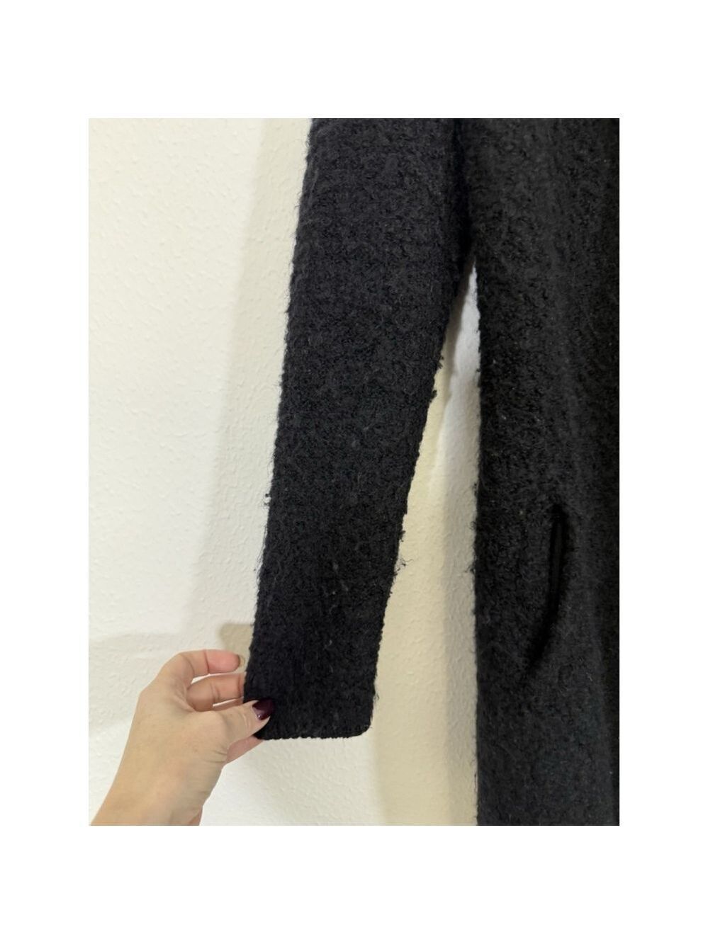 VINCE Wool Mohair Chunky Cardigan Sweater Small Black Open Front Chunky Knit - Picture 6 of 9